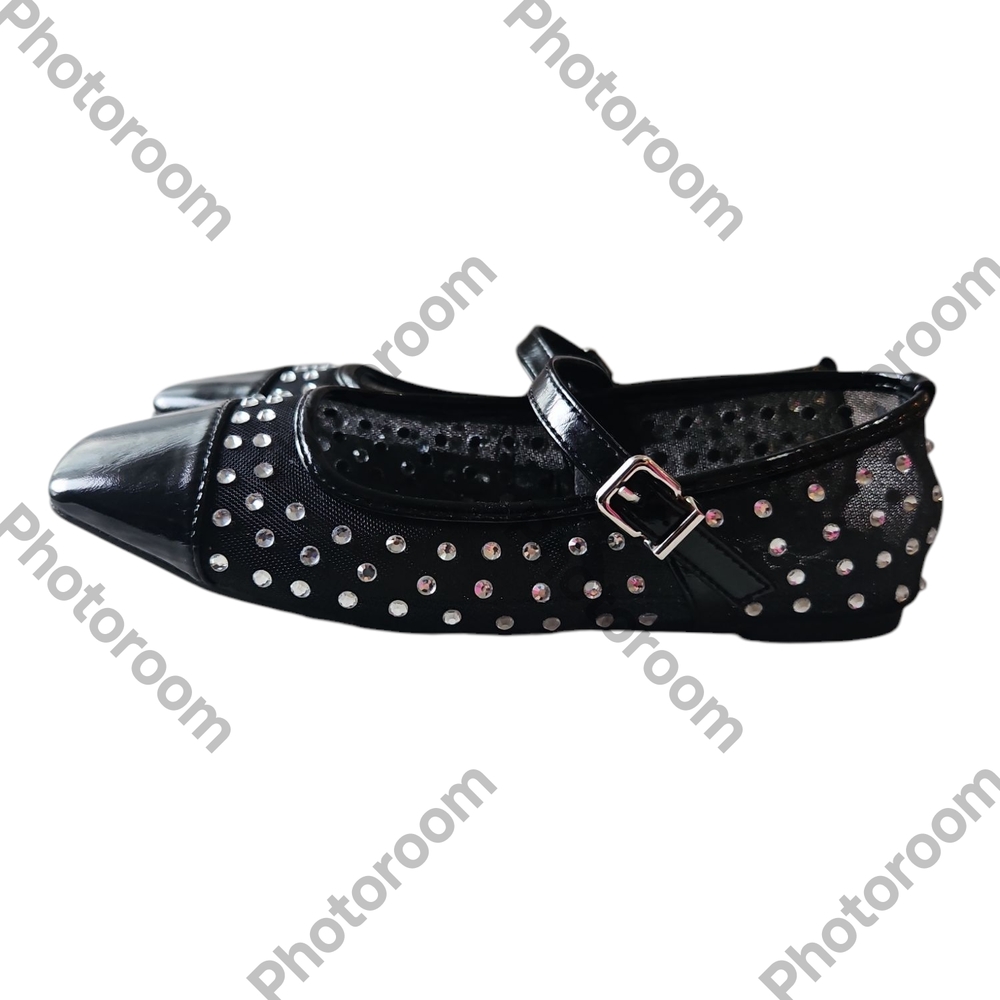 Black Studded Mary Jane Flats